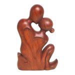 Wood statuette, 'Love's Bond' - Hand Carved Romantic Suar Wood Statuette from Bali