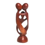 Wood statuette, 'Family Spiral' - Hand Crafted Wood Family Statuette from Bali