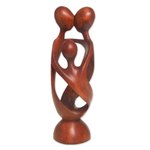 Wood statuette, 'Family Spiral' - Hand Crafted Wood Family Statuette from Bali
