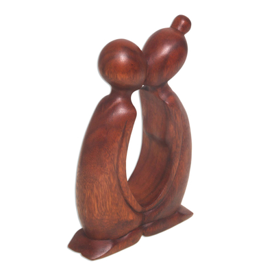 Wood statuette, 'Kissing You' - Hand Carved Suar Wood Romantic Statuette from Bali
