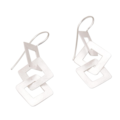 Sterling silver dangle earrings, 'A Brush with Destiny' - Modern Brushed Sterling Silver Dangle Earrings