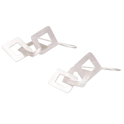 Sterling silver dangle earrings, 'A Brush with Destiny' - Modern Brushed Sterling Silver Dangle Earrings
