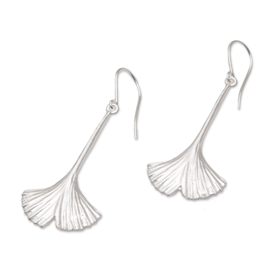 Sterling silver dangle earrings, 'Tender Leaf' - Leaf Motif Sterling Silver Dangle Earrings Handmade in Bali