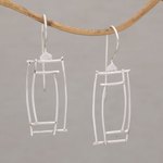 Sterling silver drop earrings, 'Abstract Windows' - Abstract Rectangular Sterling Silver Drop Earrings