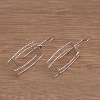 Sterling silver drop earrings, 'Abstract Windows' - Abstract Rectangular Sterling Silver Drop Earrings