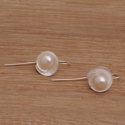 Cultured pearl drop earrings, 'Lily Glamour' - Sterling Silver Cultured Freshwater Pearl Drop Earrings