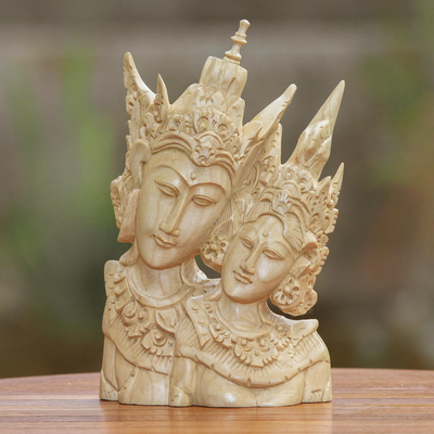 Wood sculpture, 'Rama and Sita Portrait' - Rama and Sita Hand Carved Crocodile Wood Sculpture