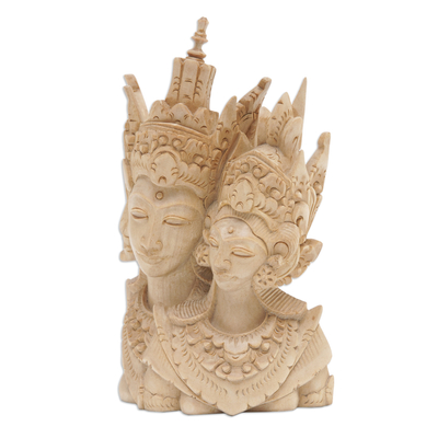 Escultura de madera - Escultura de madera de cocodrilo tallada a mano de Rama y Sita