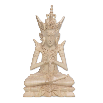 Hand Carved Hindu God Indra Wood Statuette from Bali
