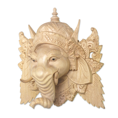 Holzmaske - Handgeschnitzte Ganesha-Maske aus balinesischem Krokodilholz