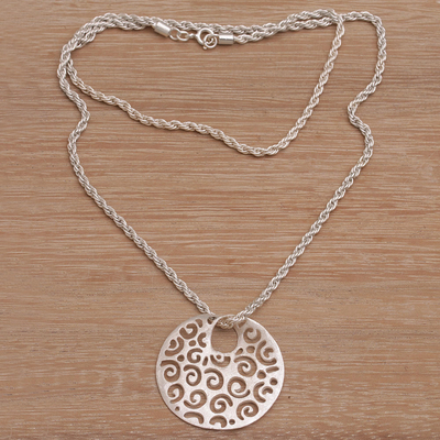 Sterling silver pendant necklace, 'Eddy' - Contemporary Style Sterling Silver Pendant Necklace