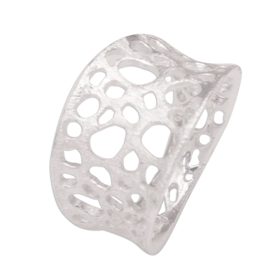 Sterling silver band ring, 'Find Me' - Handmade 925 Sterling Silver Abstract Satin Finish Ring