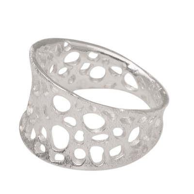 Sterling silver band ring, 'Find Me' - Handmade 925 Sterling Silver Abstract Satin Finish Ring