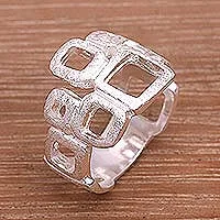 Sterling silver band ring, 'Elegant Blocks' - 925 Sterling Silver Abstract Block Ring in a Brushed Finish