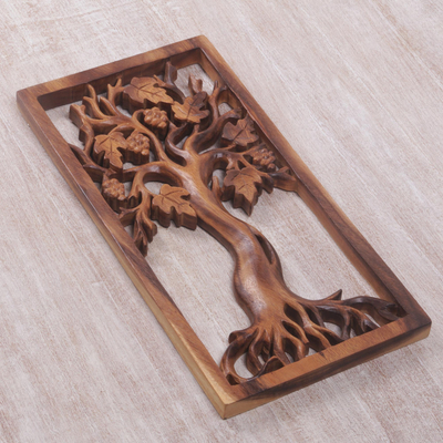 Wood relief panel, 'Singapore Cherry' - Handmade Tree Wood Wall Relief Panel from Bali