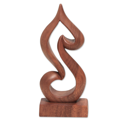 Escultura de madera - Escultura de mesa de corazón abstracto de madera de suar hecha a mano