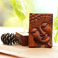 Wood puzzle box, 'Glory of Buddha' - Hand Carved Buddha Motif Puzzle Box from Bali