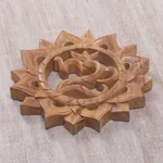 Wood relief panel, 'Sunnyside Om' - Hand Carved Suar Wood Wall Hanging Sanskrit Om