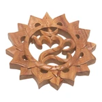 Wood relief panel, 'Sunnyside Om' - Hand Carved Suar Wood Wall Hanging Sanskrit Om