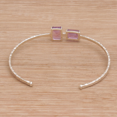 Amethyst cuff bracelet, 'Stand By Me' - Hammered Sterling Silver Cuff Bracelet with Amethysts