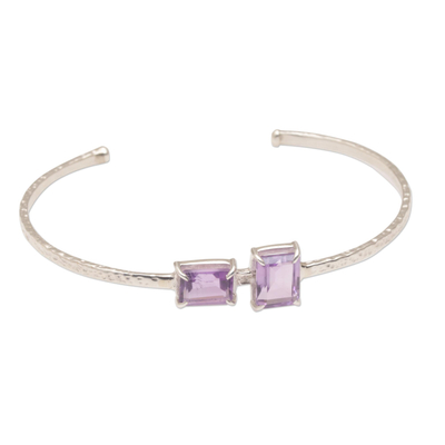 Amethyst cuff bracelet, 'Stand By Me' - Hammered Sterling Silver Cuff Bracelet with Amethysts