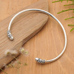 Cultured pearl cuff bracelet, 'Discreetly Yours' - Feminine Cultured Pearl and Sterling Silver Cuff Bracelet