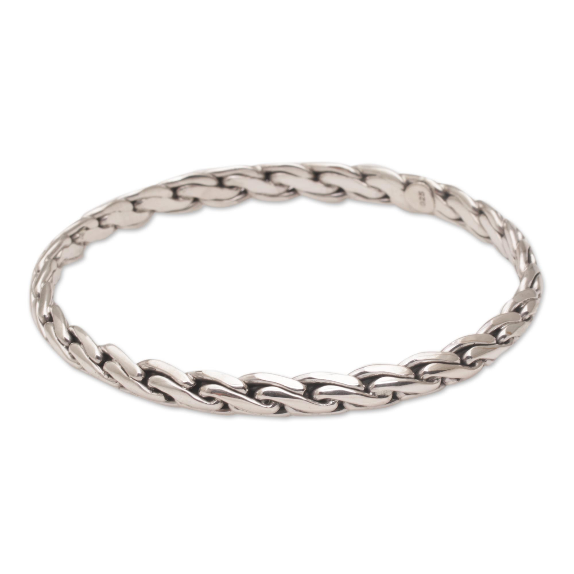 Sterling Silver Bangle Bracelet with Chain-Like Look - Chain Link | NOVICA