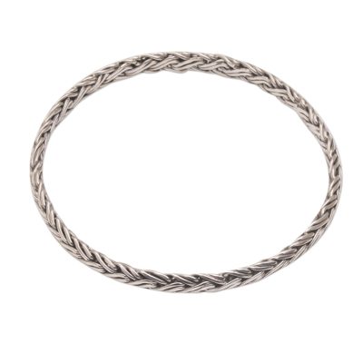 Sterling silver bangle bracelet, 'Gianyar Braid' - Braided Sterling Silver Bangle Bracelet from Bali