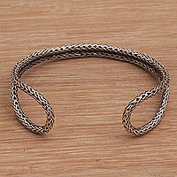Sterling silver cuff bracelet, 'Life Wire'