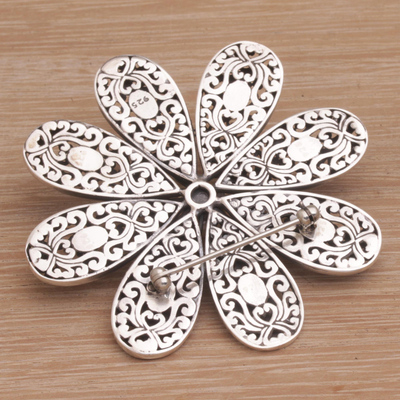 Handmade 925 Sterling Silver Cultured Pearl Floral Brooch - Starlight ...