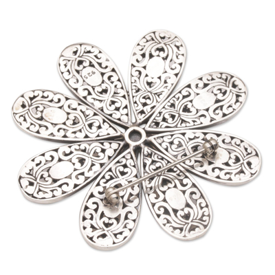 broche de perlas cultivadas - Broche floral hecho a mano en plata de ley 925 con perlas cultivadas