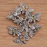 Broche con Múltiples piedras preciosas - Broche de mariposa de plata de ley 925 fundido a mano