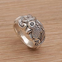 Sterling silver band ring, 'Ayam Jago' - Sterling Silver Rooster Ring from Indonesia