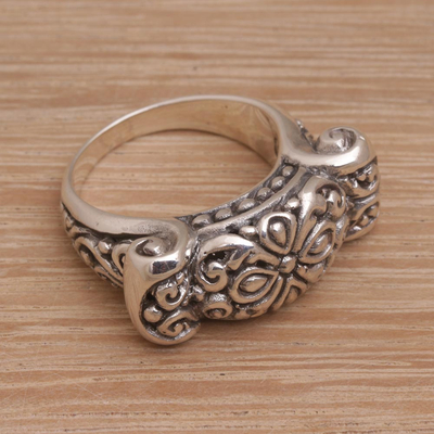 Sterling silver cocktail ring, 'Ancient Scroll' - Ornate Sterling Silver Ring from Bali Artisan
