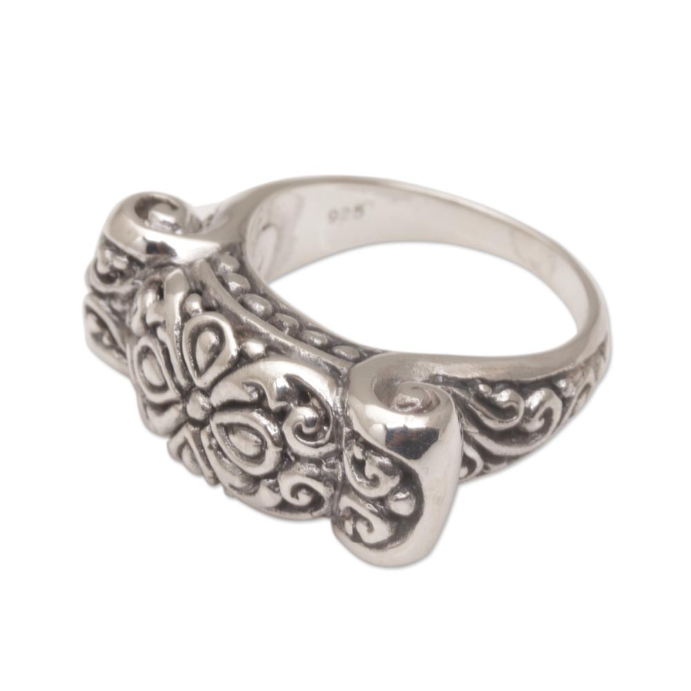 Ornate Sterling Silver Ring from Bali Artisan - Ancient Scroll | NOVICA