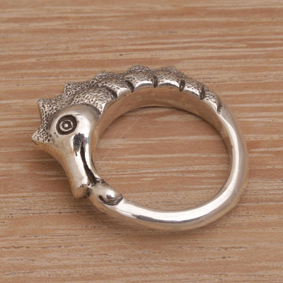Sterling silver band ring, 'Kuda Laut' - Sterling Silver Seahorse Motif Ring from Bali