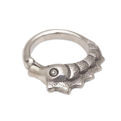 Sterling silver band ring, 'Kuda Laut' - Sterling Silver Seahorse Motif Ring from Bali