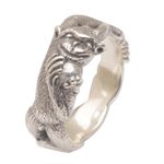 Sterling silver band ring, 'Ape Pose' - Sterling Silver Monkey Band Ring from Indonesia