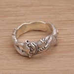Sterling silver band ring, 'Ape Pose' - Sterling Silver Monkey Band Ring from Indonesia