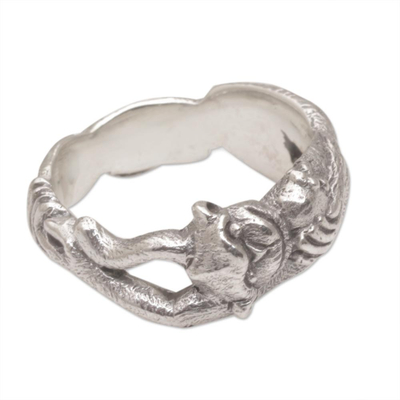 Sterling silver band ring, 'Ape Pose' - Sterling Silver Monkey Band Ring from Indonesia