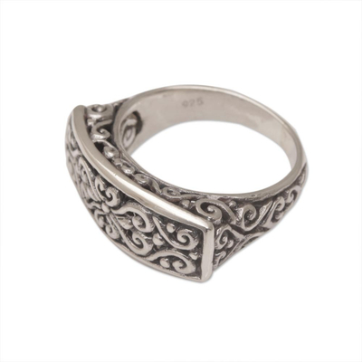 Sterling silver cocktail ring, 'Ancient Signet' - Sterling Silver Scrollwork Motif Cocktail Ring
