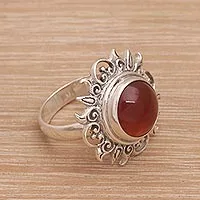 Carnelian cocktail ring, 'Light Of The Universe' - Sun Themed Carnelian and Sterling Silver Cocktail Ring