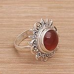 Sun Themed Carnelian and Sterling Silver Cocktail Ring, 'Universal Sun'