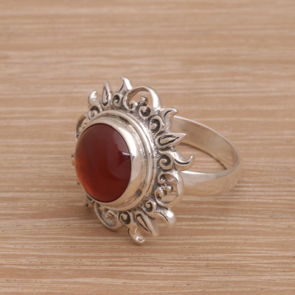 Sun Themed Carnelian and Sterling Silver Cocktail Ring - Light Of The ...