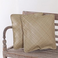 Hand Woven Natural Pandan Leaf Cushion Covers Pair Java Legacy