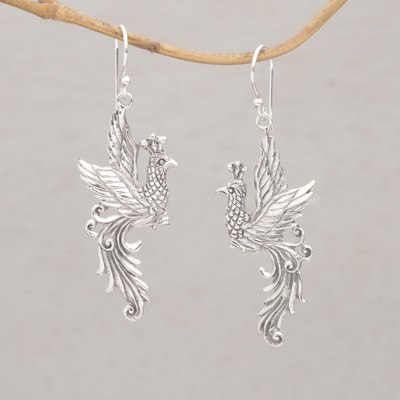 Sterling silver dangle earrings, 'Merak Majesty' - Peacock Motif Sterling Silver Dangle Earrings
