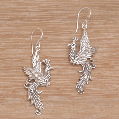 Sterling silver dangle earrings, 'Merak Majesty' - Peacock Motif Sterling Silver Dangle Earrings