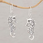 Seahorse Motif Dangle Earrings in Sterling Silver, 'Friendly Seahorse'