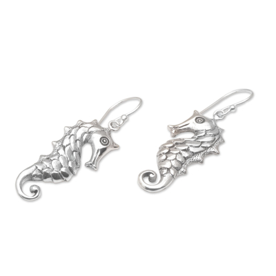 Sterling silver dangle earrings, 'Friendly Seahorse' - Seahorse Motif Dangle Earrings in Sterling Silver