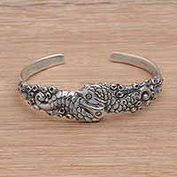 Sterling silver cuff bracelet, 'Seahorse Family'